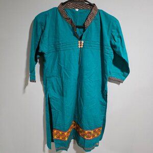 Teal Embroidered Kurti | Indian Tunic Top | Indo Western Ethnic Kurta